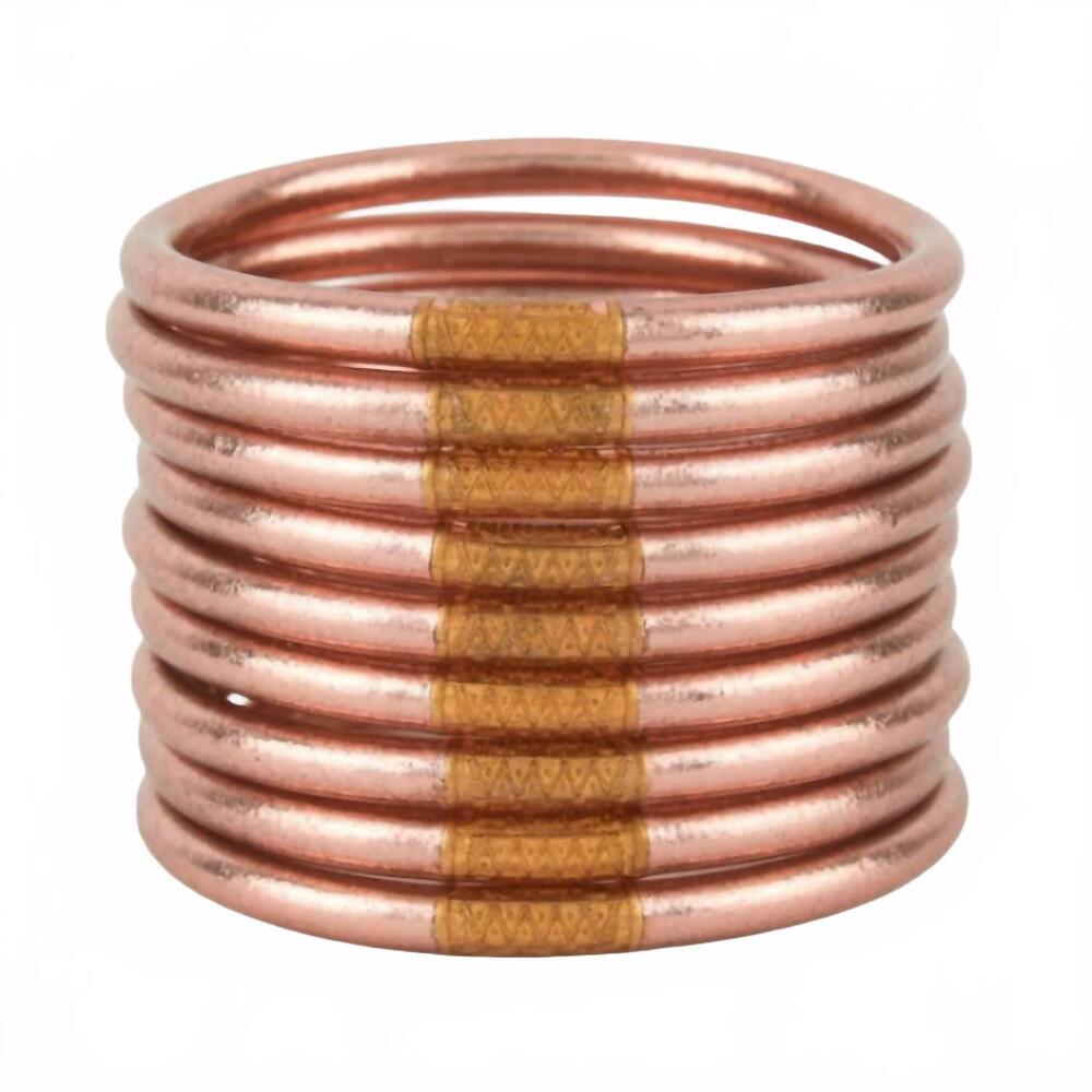NEW BUDHAGIRL serenity prayer all weather bangles - set of 9 in rose gold